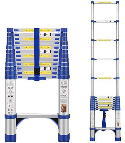 FEETE Scala telescopica da 12,5 m, scala di estensione in alluminio con piedini antiscivolo, scala retrattile portatile, scala pieghevole per tetto, scala telescopica espandibile per casa, esterni,
