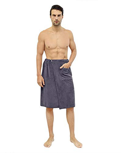 Saunakilt Herren, verstellbar Saunahandtuch Duschtuch mit Druckknöpfe, Große Schnelltrockend Saunatuch Saunarock Saunasarong, Frottee Kilt kurzer Schnitt, 70 x 140 cm