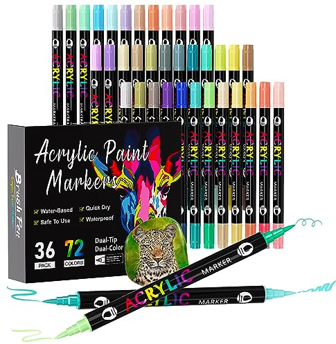 Sonlaryin Pennarelli Acrilica 72 Colori 36 Pezzi, Doppia Punta per Ceramica, Stoffa, Tessuti, Plastica, Vetro, Metallo, Roccia, Vetro