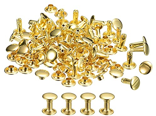 QUARKZMAN 50 Set Rivetti in Pelle, 8mm Doppio Rivetti 10mm Altezza Rivetto a Vite per Cuoio Chicago Metallo per Pelle Artigianato Riparazione Fai-da-Te Cinture Borse Scarpe,Tono Oro