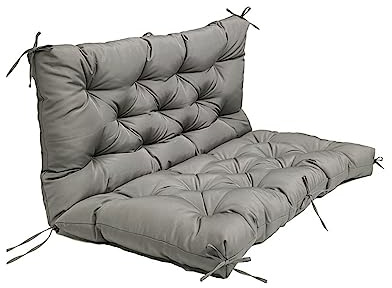 LUXUCURE Outdoor Swing Cushion with Backrest - Replacement for Patio Porch Garden Swing Chair, Waterproof 2-3 Person Seat (Gray, 59x39.4in)