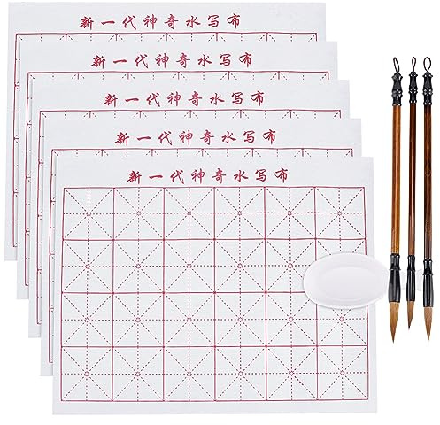 PH PandaHall 14pz Senza Inchiostro Set per Calligrafia Cinese Calligrafia Cinese per Principianti Professionisti Panno Magico per Scrittura Ad Acqua con Griglia 3 Pezzi Pennelli 3.X43cm