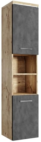 Badplaats Badezimmerschrank Paso 35 x 35 x 160 cm Kastanien Eiche mit Dunkel Grau - Hoch Badschrank Mit 2 Türen