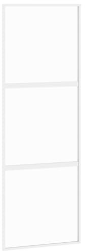vidaXL Puerta Corredera, Puerta Corrediza, Panel de Privacidad, Puerta Decorativa para Granero Hogar, Vidrio Templado y Aluminio Blanca