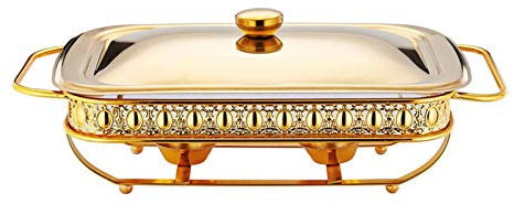 Chafing Dish Food Warmer Rectangle Stainless Steel Chafing Dish Set with Lid Oven Safe Glass Warming Tray Dish (Gold 2L)