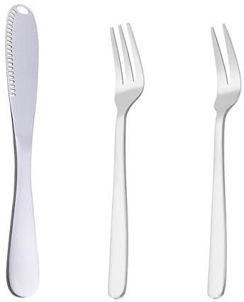 NyxSeat 1 coltello da burro multifunzione e 1 forchetta da tavola a due punte e 1 forchetta da tavola a tre punte, coltelli da burro in acciaio inox, utensili da cucina, adatti per l'uso in cucina