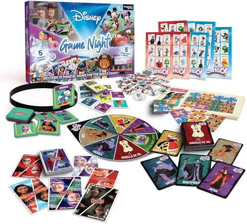 Disney Game Night – 10-in-1 Kids & Family Board Game Collection | Fun Disney Games for Ages 6+ | Includes Mickey, Minnie, Princesses, Heroes & Villains | Family Christmas Games for Kids & Adults