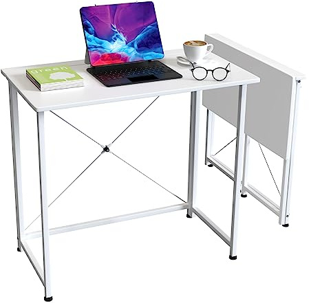 Wohenster Scrivania Computer Pieghevole, Tavolo Pieghevole da Esterno ed Interni, Tavolino Pieghevole Piccolo, Tavoli Campeggio Pieghevoli, 80x45,5x74cm Scrivanie, Scrittoio Bianca per Lavoro Studio