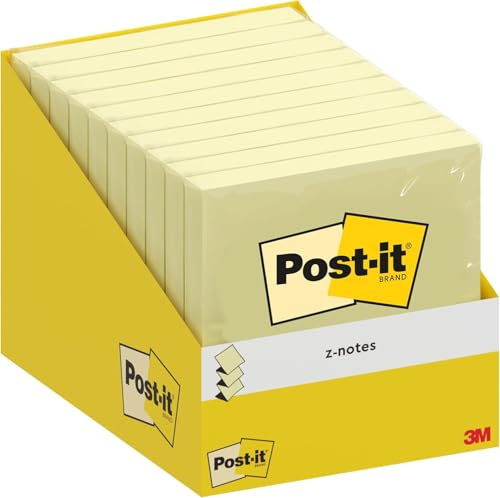 Post-it Z-Notes, 100 Blatt, 76 mm x 76 mm, Gelb | Selbstklebende Notizzettel für Spender; Einhand-Entnahme für Erinnerungen, Listen und Nachrichten; Sauber Entfernbar