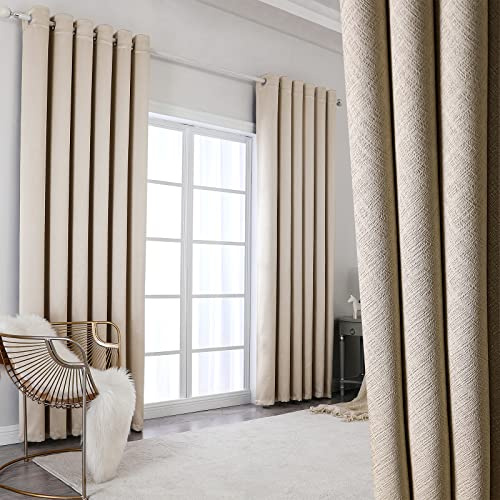 Krismile Full Blackout Curtains 96 inch Drop Eyelet Noise Reducing for bedroom - Thermal Insulated & Room Darkening,Thick Extra Long Lined for Livingroom 52 x 96 inch Camel Beige Color Set of 2