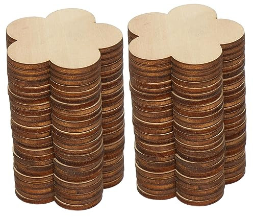 NUOBESTY Holzscheiben Unbehandelt 50 Stück 50mm Pflaumenblüten Selbstgemacht Hängedekoration Handwerk Streudeko Naturdeko Hochzeit Party Tischschmuck Geschenkanhänger Basteln Zubehör