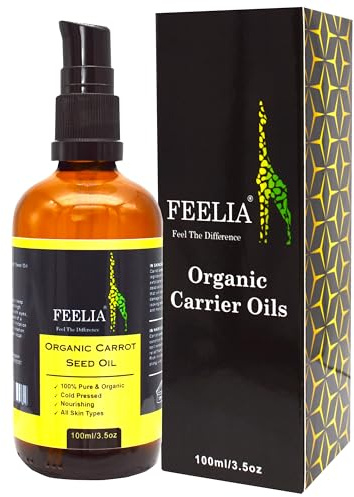 Feelia - Bio-Karottensamenöl – kaltgepresst, reich an Carotin mit den Vitaminen A, B, C und D, nährt die Haut, ideal zur Haarbehandlung, 100% rein und biologisch (100 ml)