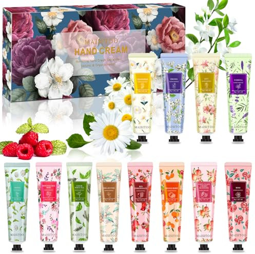 ZZXLOPEZ Mini Crèmes pour les Mains, 12 Pièces Coffret Crème de Mains, Crème Hydratante Pour Les Mains Pour les Mains et les Pieds Secs, Crème pour les Mains Format Voyage pour Noël, Saint-Valentin