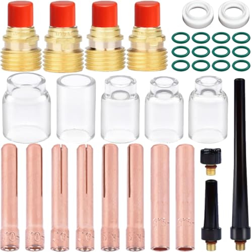 EATBALE Wig Schweißbrenner Gaslinsen Zubehör Kit für TIG DB SR WP 9 20 25 Verbrauchsmaterial, #6 ~ #12 Glasbecher, 41V33 41V35 41V24 Rückenschale, 13N21 13N22 13N23 13N24 Spannzange (38 Stück)