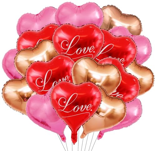 GROVBLE Herz Folienballon 24 Stück, Helium Ballons, Herzballons Rot Rosa Roségold für Hochzeit, Party, Geburtstag, Valentinstag, Verlobung, Brautdusche, Muttertag
