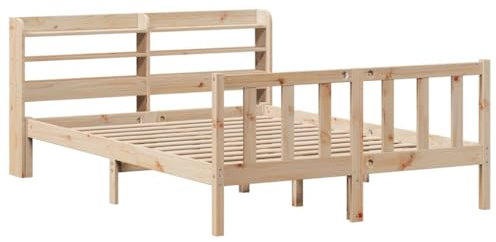 vidaXL Massivholzbett, Holzbett Bett mit Kopfteil, Bettgestell Bettrahmen mit Lattenrost, Doppelbett für Schlafzimmer, 120x200cm Kiefer