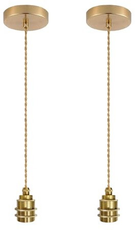 JZCDR Set med 2 E27 pendellampa med 150 cm justerbar kabel, tak- och skruvring, kit med gyllene ljuskronor, inomhusbelysning, för bar, café, kök