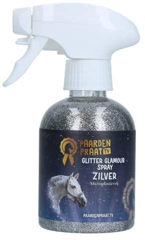 Paardenpraat TV Glitter Glamour Spray argenté 250 ml Paillettes Décoration de fourrure pour chevaux pour fourrure, crinière et queue
