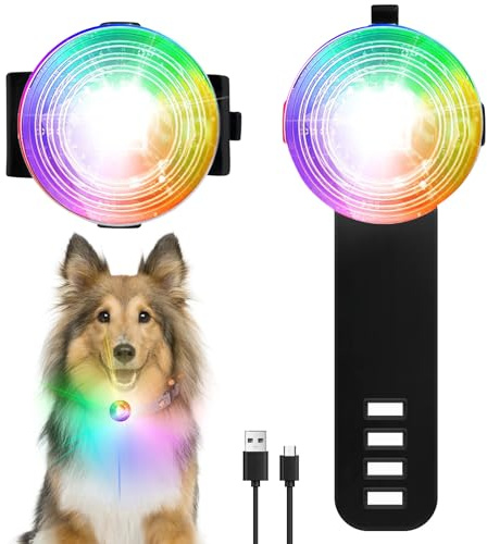 Säkerhets LED-blinkande ljus, 2 stycken lysande hänge hund, hundljus med 7 färgers lampor, säkerhet husdjur, säkerhetsljus, USB-uppladdningsbar, vattentät, hundhänge för löpning, 88 * 30,5 * 16