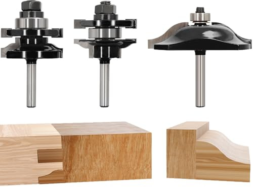 Akylin Ogee Lot de 3 fraises à défoncer pour rail et montant, tige de 6,35 mm, embouts surélevés pour fabrication de portes et portes d'armoires pour le travail du bois, les projets de porte et de