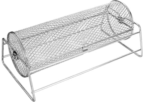 Grillkorb mit Rollen – Edelstahl-Röhrengeflecht | Käfig für Rotationsgrill im Freien, vielseitiger Grillkorb zum Kochen, für Fleisch, , Fisch und Pat