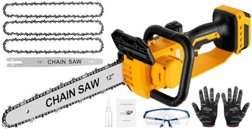 Mini Chainsaw Cordless Compatible for Dewalt 20V Battery (Without Battery, Tool Only) 12 Inch Handheld Brushless Electric Chainsaw with Auto Oiler & Security Lock, for Wood, Trees Cutting