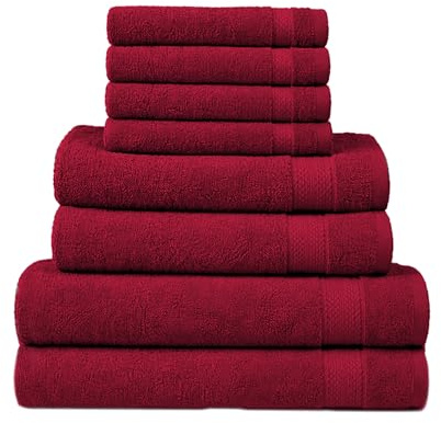 RAYMSTER 8 Piece Egyptian Cotton Towel Set - 2 Bath, 4 Face, & 2 Hand Towels Set for Daily Use - Soft, Highly Absorbent, Quick Dry, and Lightweight - Hotel Spa Quality - 500 GSM (Red)