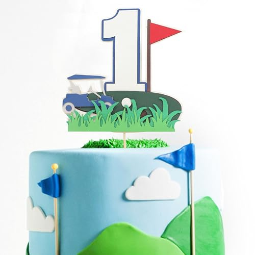 Golf 1st Birthday Cake Topper - Hole In One Birthday Party Decorations,One Year Golf Cake Topper,First Golf Party Photo Props,Sports Themed Birthday Cake Decoration