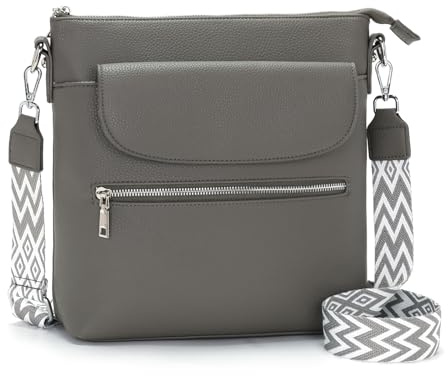 JSDOST Mittelgroße Damen Handtasche Crossbody Umhängetasche aus Veganem Leder mit Vielen Fächern in Dunkelgrau