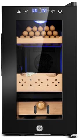 Electric Cooler Cabinet 25L with Temperature and Humidity Control, Spanish Cedar Wood Shelves and Safety Lock (180 Counts Capacity), Gift for Men