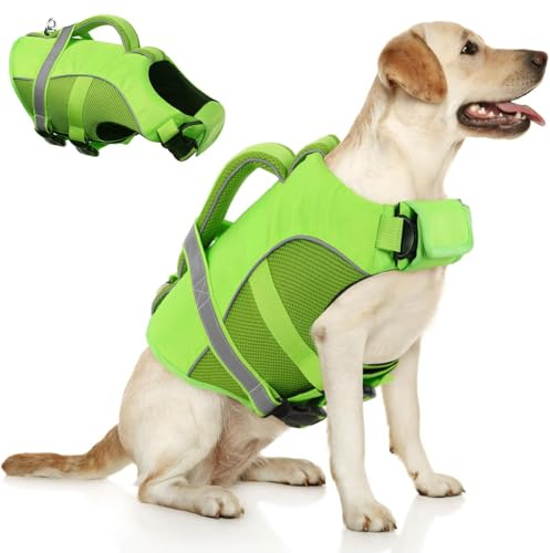 Hundeschwimmweste mit hohem Auftrieb, Ripstop-Weste, Rettungsgriff, verstellbar (XL)