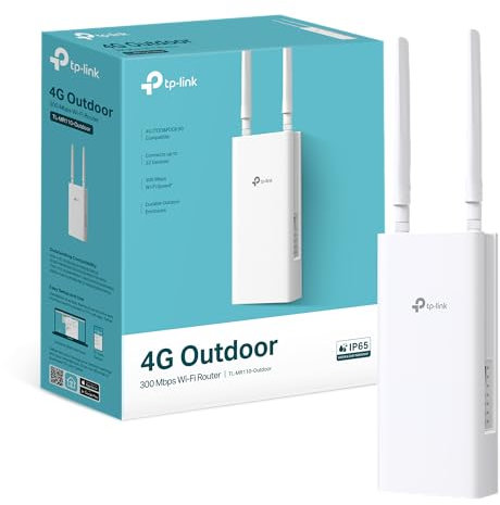 TP-Link TL-MR110-Outdoor Router WiFi con SIM da Esterno, 4G Cat4 300Mbps, IP65, 1 x Porta WAN/LAN(PoE In), Antenne LTE Smontabili, Alimentazione PoE/DC, Montaggio su Palo, Parete e Finestra