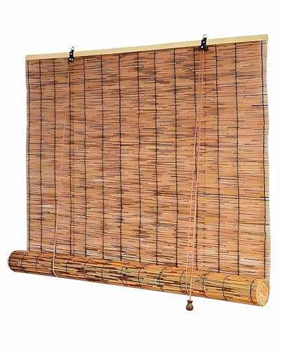 HRXQ Bambusrollo Wetterfest Aussen Schilf Vorhang Raffrollo Bambus Sichtschutz Sonnenschutz Rollos & Jalousien Bambusrollo Aussenbereich Für Pavillon Pergola Patio Veranda, 50-160cm Breit Größe Anpass