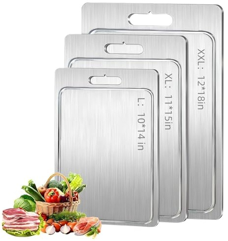 Planche à découper en titane avec rainures, planche à découper double face en acier inoxydable de qualité alimentaire, planches à découper en titane pour cuisine, disponible en quatre tailles (M (36 x