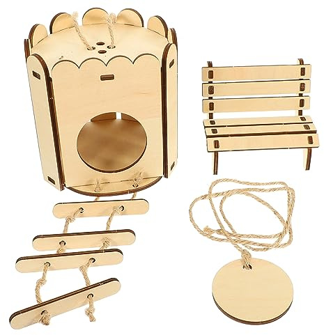 CVUTOVO 2pièces Maison Bois pour Hamster avec Cachette Et Chaise Nid Suspendu pour Petits Animaux Jouet Bois pour Rongeurs