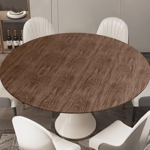 LUPATDY Nappe Ronde 110 cm - Avec élastique Nappes de jardin - Résistante aux intempéries - Protection de table PVC En Plastique - Nappe Exterieur Impermeable Jardin-Grain du bois