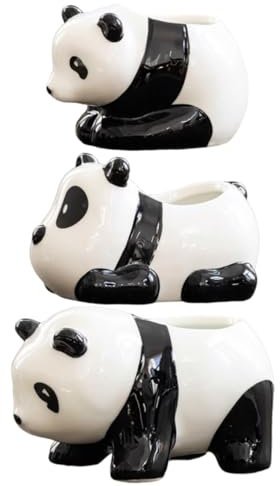 Toyvian 3piezas Macetas De Cerámica Forma De Panda Macetas De Panda para Suculentas y Cactus Pequeñas De Cerámica para Plantas Interior