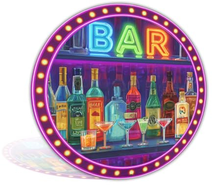 Vintage Bar Neon Sign Wall Decoration Waterproof Bright Colors Simple Round Bar Beer Wreath Art for Restaurant Courtyard Indoor and Outdoor Ideal Gifts 8x8 Inch Round Sign (25160)