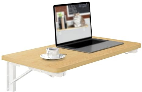 Escritorio plegable de pared, mesa ligera para laptop, comedor, estudio, balcón, dormitorio, baño, cocina, color nogal claro que ahorra espacio (60 x 40 cm)