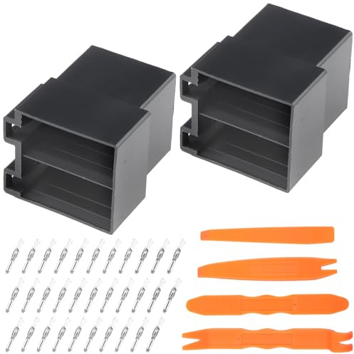 LongZYU 2 Stück Autoradio Stecker Klemmen, 16PIN ISO-Stecker | ISO Autoradio Adapter Set,mit 4 Stück Demontagewerkzeuge und 32 Stück Crimp-Anschlüsse, DIY für Kfz-Lautsprecherkabelbäume