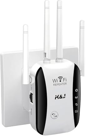 2025 Newest WiFi Extender, WiFi Booster, 4 Antennas Up to 5000 Sq.ft and 50 Devices, WiFi Repeater, Wireless Internet Repeater with Ethernet Port, 1-Click Setup, Access Point, UK plug - White