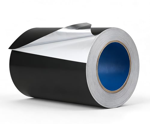 EXLECO Aluminium Klebeband Schwarz 200mm x 50m | Hitzebeständig, 0.07mm Alufolie, wasserdicht, selbstklebend mit Trennpapier, als Dampfsperre & Auspuff-Dichtband