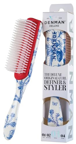 Denman D3 Original Curl Definer & Styler, lockig hårborste för kvinnor & män – 7-rads tångborste för släta definierade lockar - en precisionsstylingborste för rakt hår, D3 Blue Belle