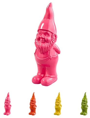 Klocke Dekorationsbedarf Hochglanz Gartenzwerg - Modernes Deko-Objekt aus langlebigem Polyresin - Zeitgenössische Skulptur für Innenbereiche und geschützte Außenbereiche (Pink, 8 cm x 9 cm x 23,5 cm)