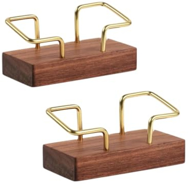 Juego de 2 soportes para tarjetas de visita, 11 × 5 × 2 cm, latón para | De madera de nogal, para escritorio, soporte antideslizante para tarjetas de negocios para oficina y oficina en casa