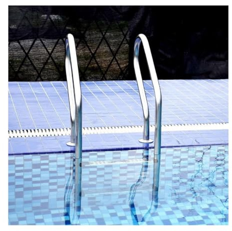 Poolstege, Klätterutrustning för simbassäng, Rostfritt stål, Med räcken, Lämplig för nedgrävda pooler och vattenparker (2 steg)