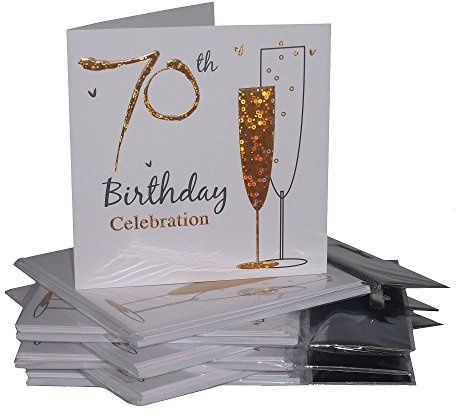 Tarjetas de invitación para fiesta de 70 cumpleaños, 36 tarjetas con sobres, diseño de champán dorado