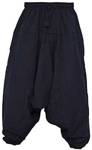 Gheri Sarouel Homme Coton Chanvre Aladdin Genie Pantalon Ninja Large Entrejambe Noir SM