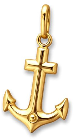 CLEVER SCHMUCK Goldener kleiner Damen Anhänger Anker 15 mm schlicht beidseitig plastisch und glänzend 333 Gold 8 Karat im Schmucketui creme