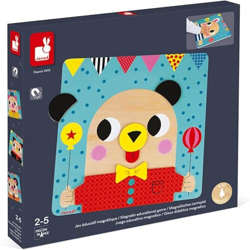 Janod - Gioco Educativo Magnetico - 30 Pezzi Magnetici Giganti - Sviluppa la Motricità Fine - Gioco Didattico in Legno - Da 2 Anni in Su, J08035